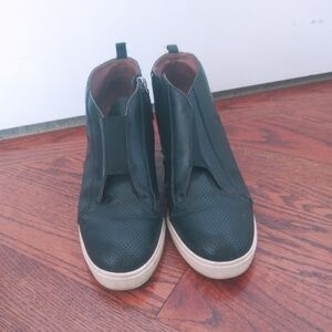 Paolo Black Leather Wedge Platform Sneaker Shoes